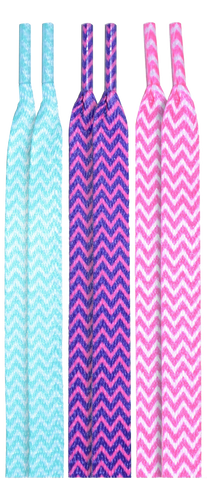 10 Seconds® Classic Flat Laces | Teal/Purple/Pink Chevron Printed Multi-Pack
