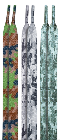 10 Seconds® Classic Flat Laces | Army/Digital Grey/Digital Green Camo Printed Multi-Pack