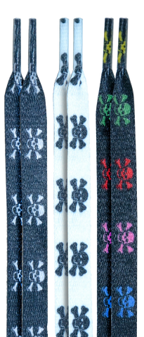 10 Seconds® Classic Flat Laces | Black/White/Multi Skulls Printed Multi-Pack