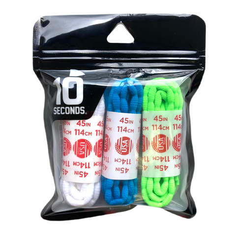 10 Seconds ® Athletic Bubble Laces | White/Neon Blue/Neon Green Multi-Pack