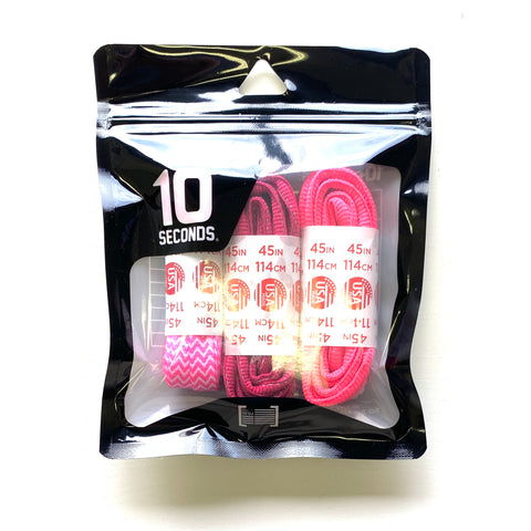 10 Seconds ® Classic Flat & Reflexall ® Athletic Oval Laces | Chevron Printed/Fuchsia Reflective/Neon Pink Multi-Pack