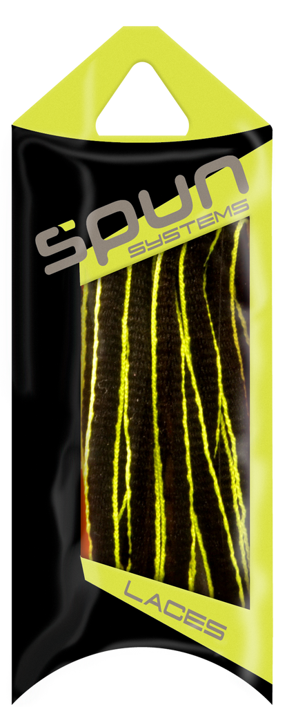 Spun Piped Oval Athletic ShoeLaces Black Neon Yellow HickoryBrands
