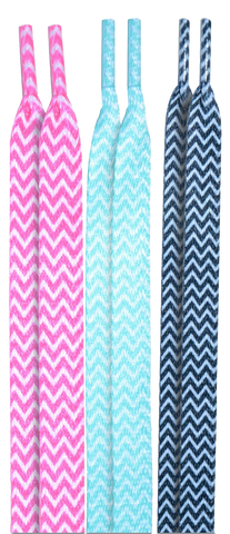 10 Seconds® Classic Flat Laces | Pink/Teal/Black Printed Multi-Pack