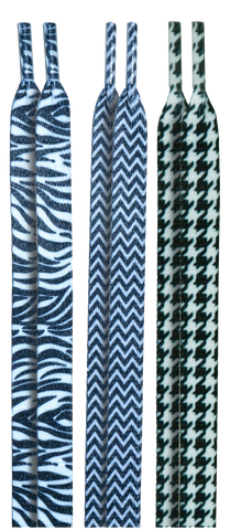 10 Seconds® Classic Flat Laces | Zebra/Chevron/Herringbone Printed Multi-Pack
