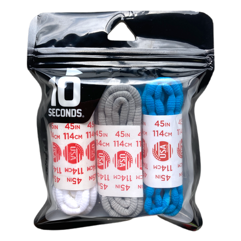 10 Seconds® Athletic Bubble Laces | White/Silver/Neon Blue Multi-Pack