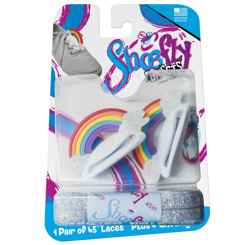 ShoeFlys ® Funsets | Rainbow with Silver Sparkle Laces