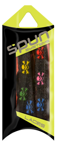 Spun™ 3/8" Printed ShoeLaces - Black with Multi Color Skull&Bones